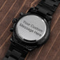 Custom engraved watch for men, black chronograph watch