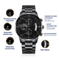 Custom engraved watch for men, black chronograph watch