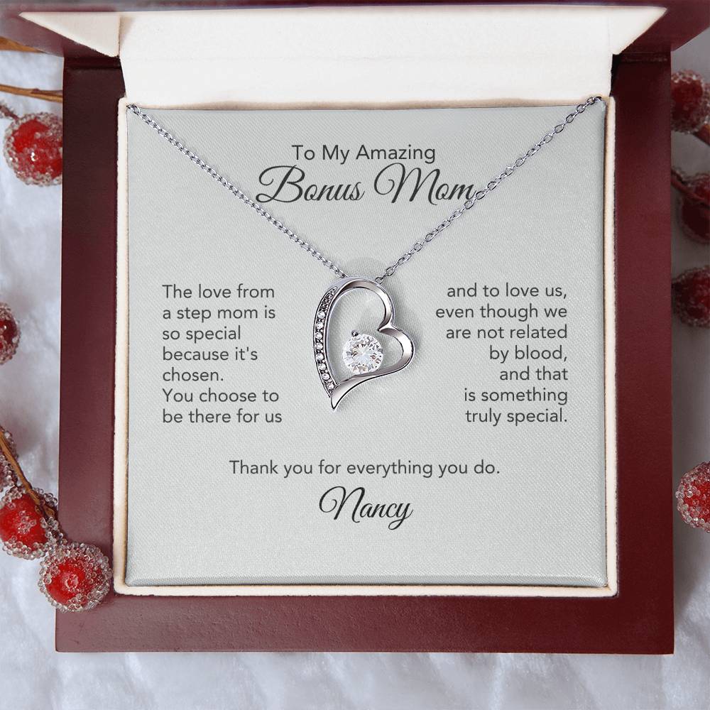 Bonus Mom Gifts for Step Mom Heart Necklace - MKT Custom Jewelry