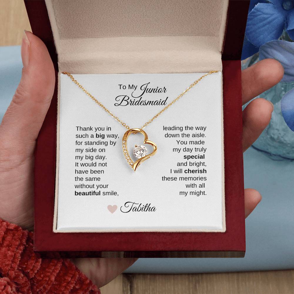 Junior Bridesmaid Gifts Wedding Bridal Party Gifts Gold Heart Necklace - MKT Custom Jewelry