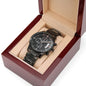 Custom engraved watch for men, black chronograph watch
