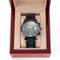 Custom engraved watch for men, black chronograph watch