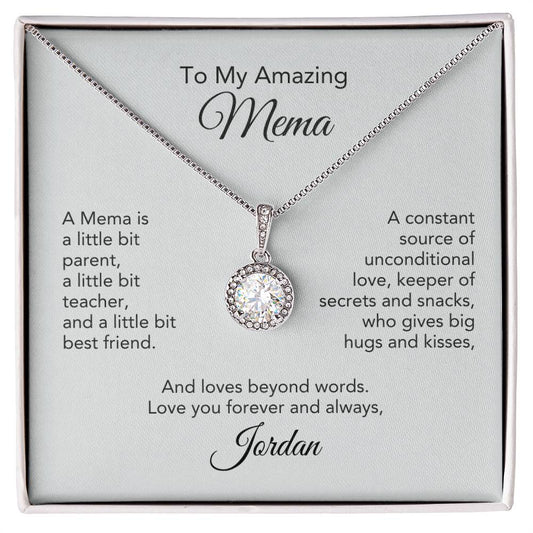 Graceful Glamour: Personalized White Gold Pendant Necklace Gift for Mema - Timeless Elegance!