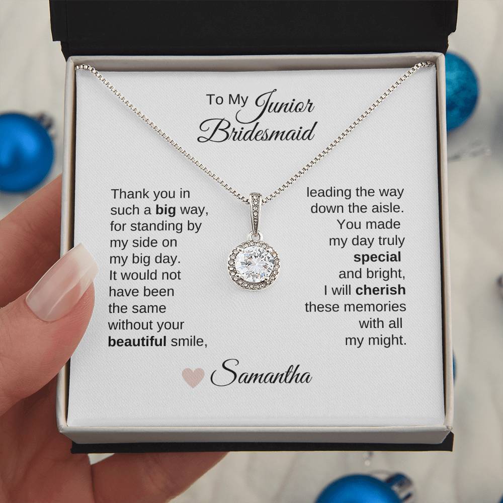 Junior Bridesmaid Gifts Wedding Bridal Party Gifts White Gold Necklace - MKT Custom Jewelry