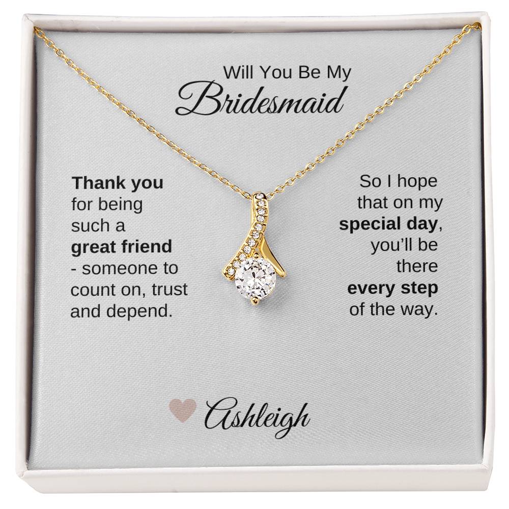 Will You Be My Bridesmaid Proposal Gift Gold Ribbon Necklace