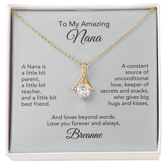 Golden Memories: Ribbon Pendant Necklace Gift for Nana - Elegant Sentiments!