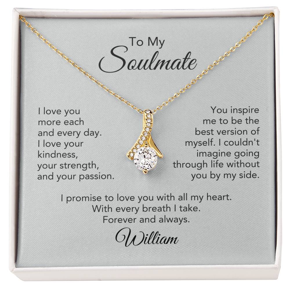 Soulmate Gift for Her Ribbon Necklace Girlfriend Gift Necklace for Wife Personalized Card