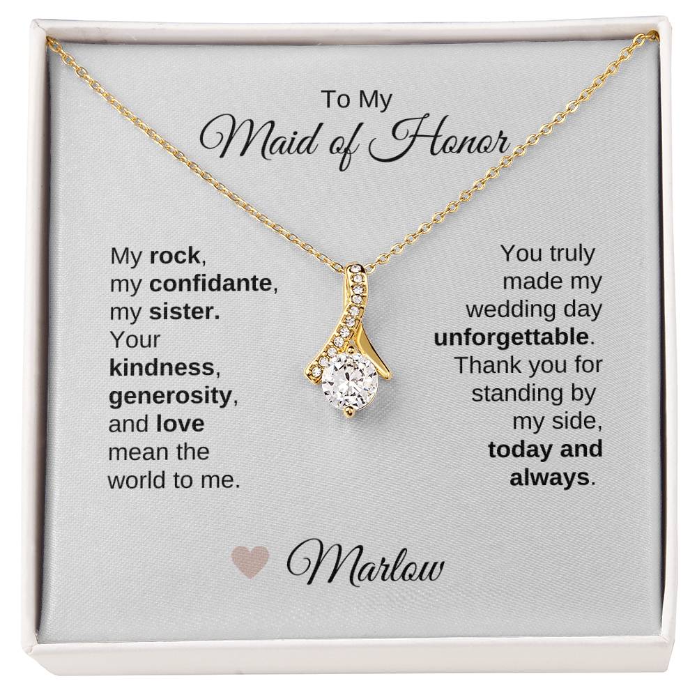 Maid of Honor Wedding Day Gifts Bridal Party Gifts Gold Ribbon Necklace