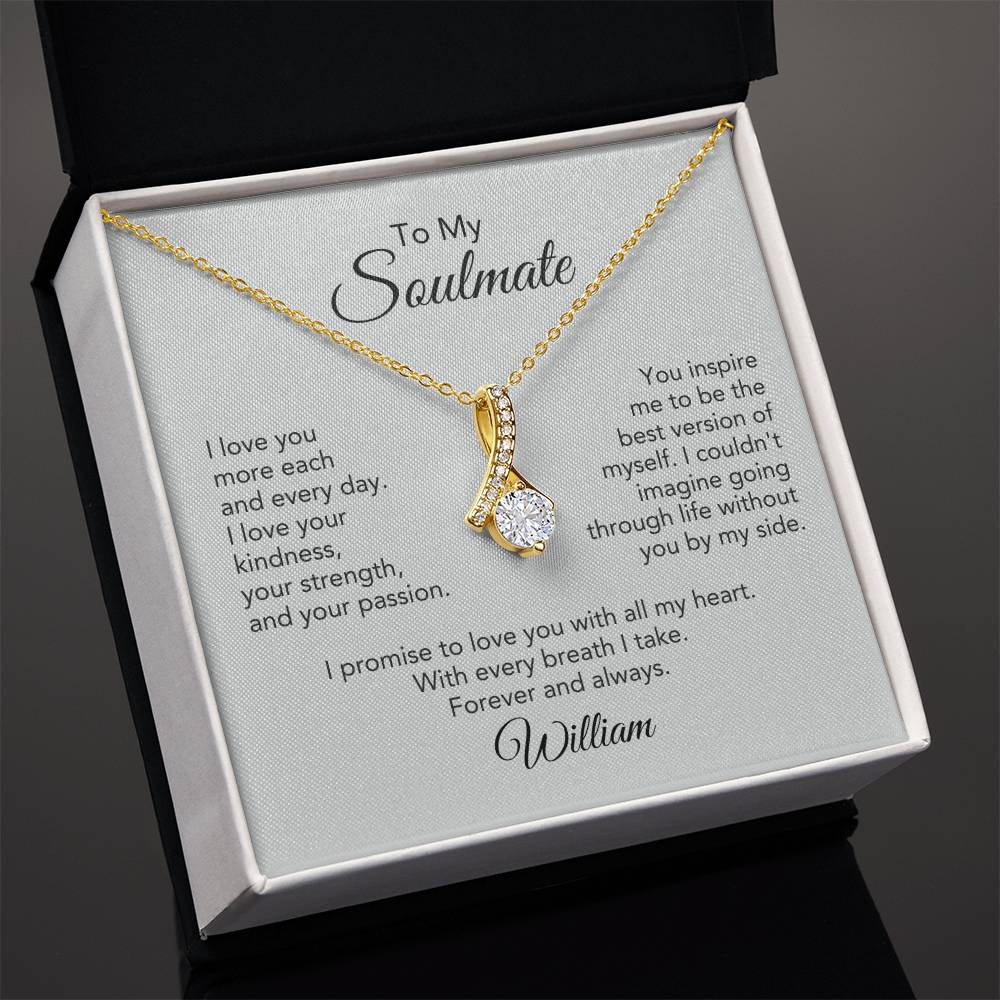 Soulmate Gift for Her Ribbon Necklace Girlfriend Gift Necklace for Wife Personalized Card