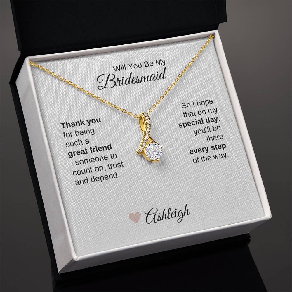 Will You Be My Bridesmaid Proposal Gift Gold Ribbon Necklace
