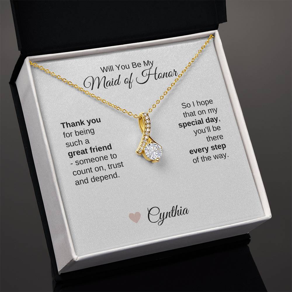 Will You Be My Maid of Honor Proposal Gift Gold Ribbon Necklace