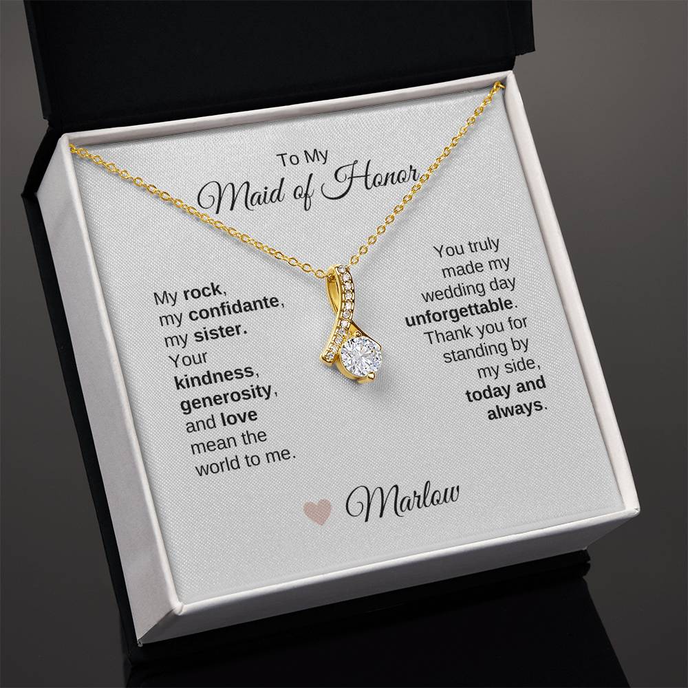 Maid of Honor Wedding Day Gifts Bridal Party Gifts Gold Ribbon Necklace