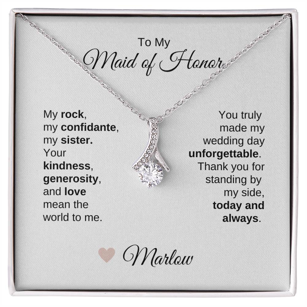 Maid of Honor Wedding Day Gifts Bridal Party Gifts Gold Ribbon Necklace