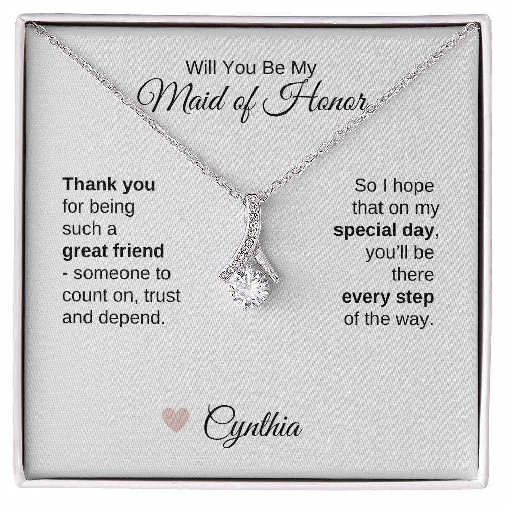 Will You Be My Maid of Honor Proposal Gift Gold Ribbon Necklace