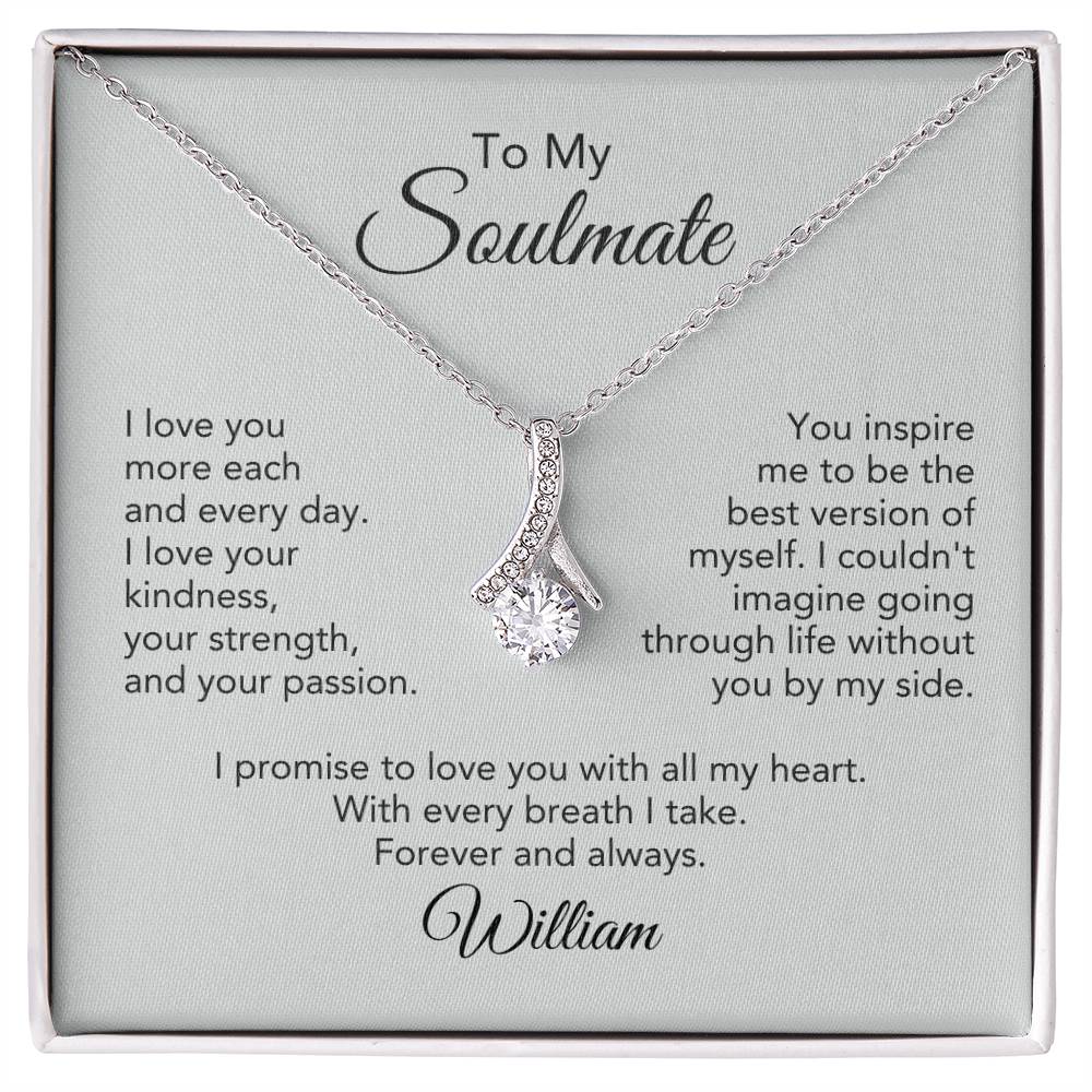 Soulmate Gift for Her Ribbon Necklace Girlfriend Gift Necklace for Wife Personalized Card