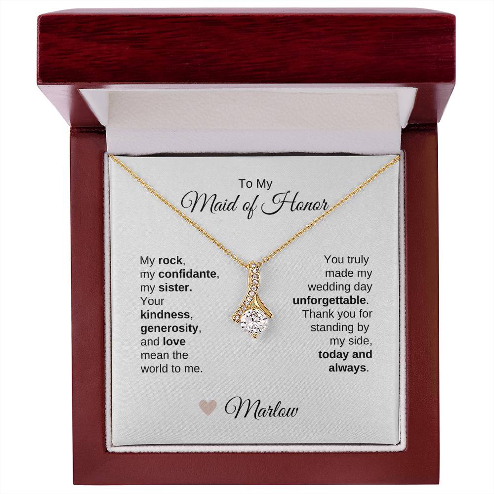 Maid of Honor Wedding Day Gifts Bridal Party Gifts Gold Ribbon Necklace