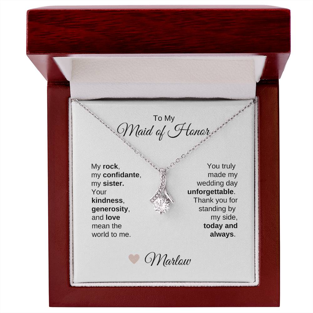 Maid of Honor Wedding Day Gifts Bridal Party Gifts Gold Ribbon Necklace