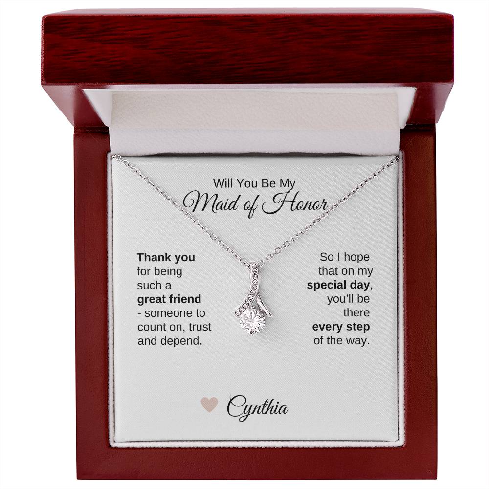 Will You Be My Maid of Honor Proposal Gift Gold Ribbon Necklace