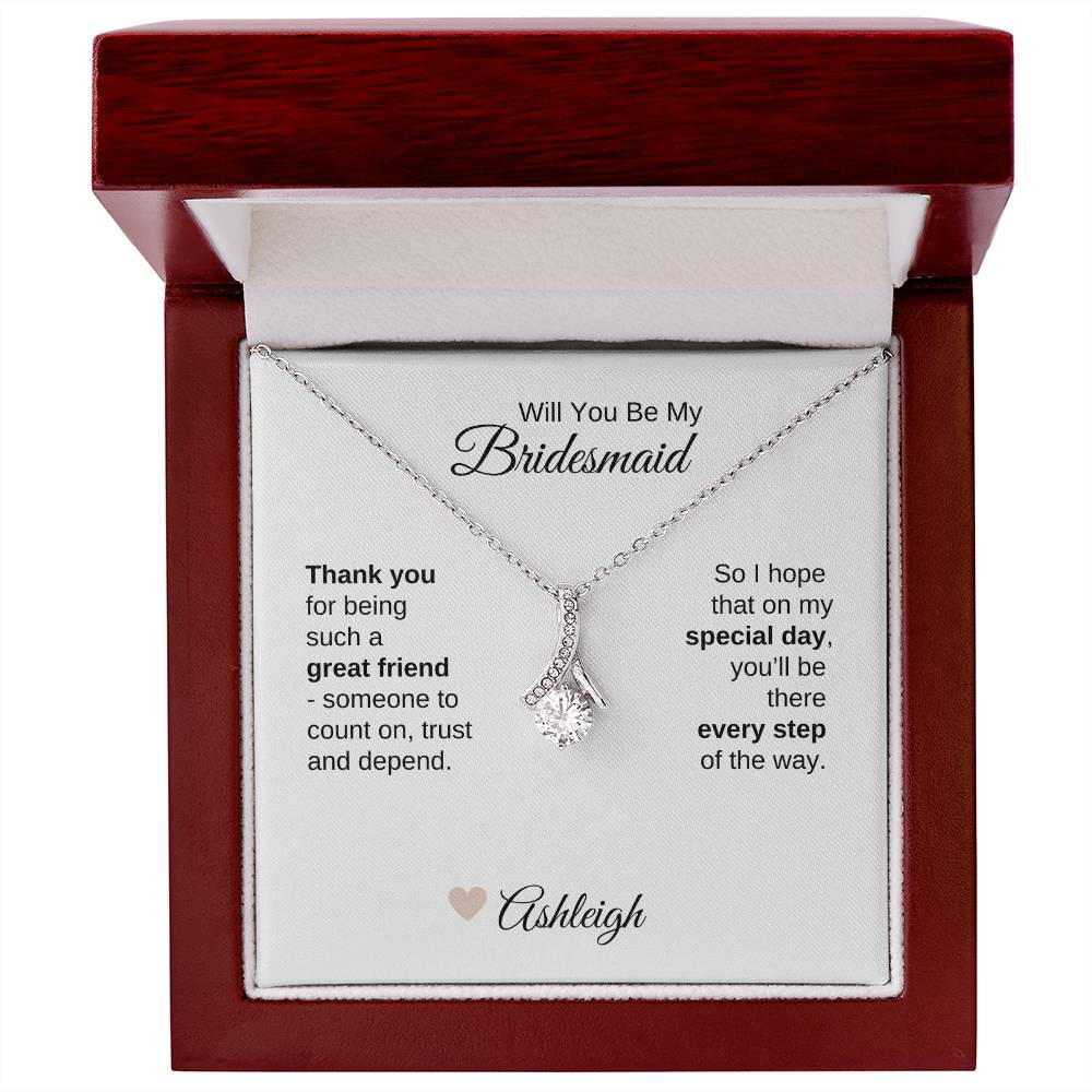 Will You Be My Bridesmaid Proposal Gift Gold Ribbon Necklace