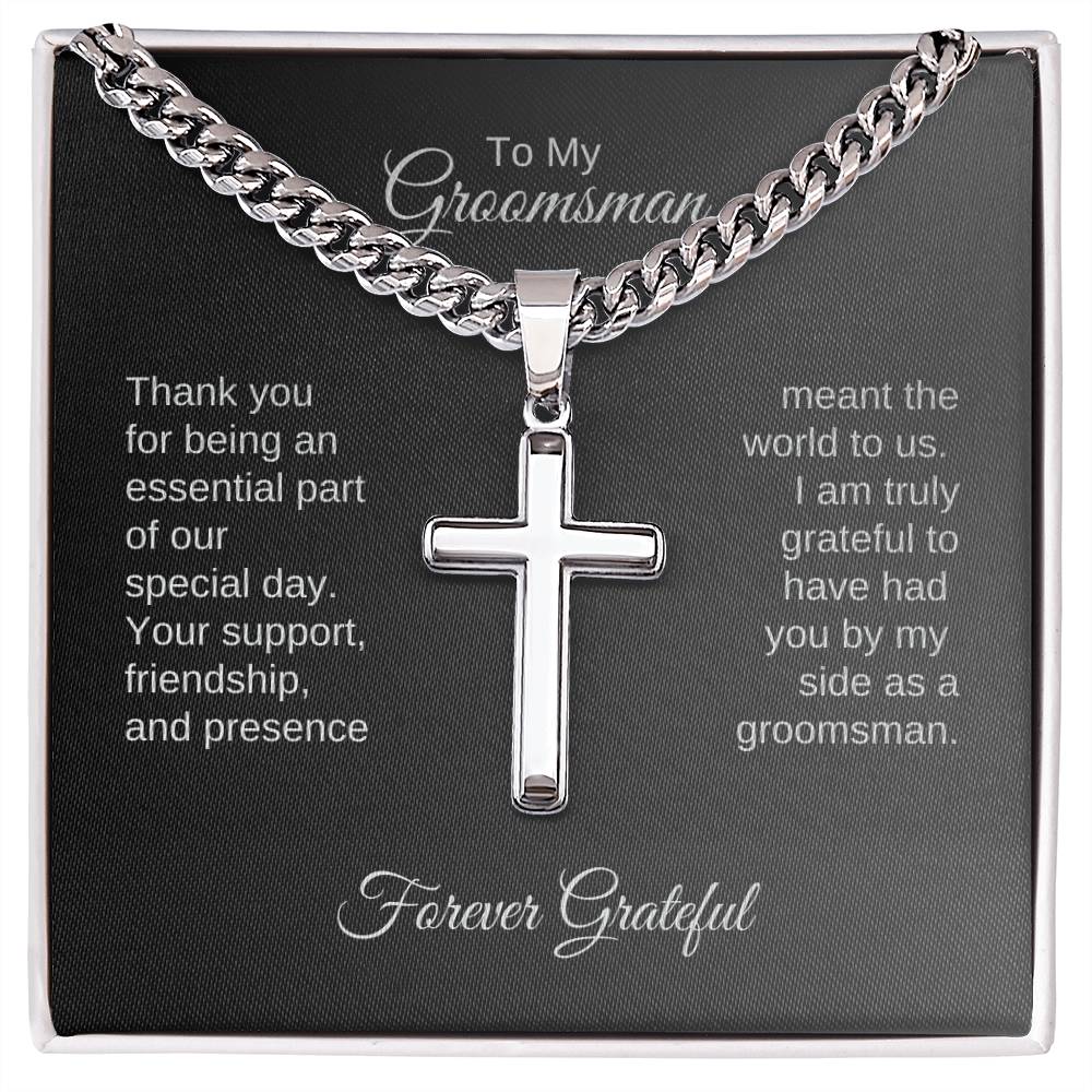 Groomsmen Thank You Gifts, Presents for Best Man and Groomsmen, Engraved Cross Cuban Chain Necklace