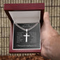To The Best Bonus Dad Gift, Custom Engraved Cross on Cuban Chain Necklace with Heartfelt Message card