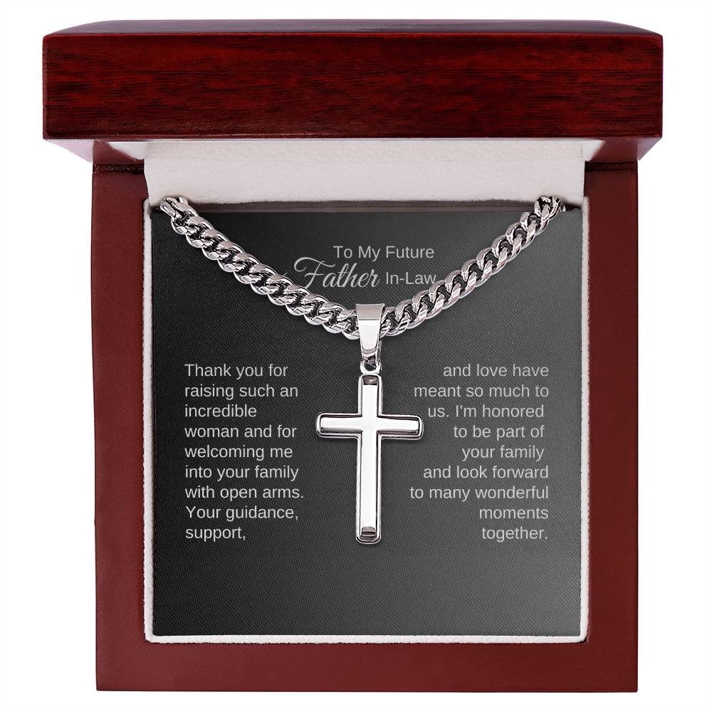 Father of the Bride Gifts from Groom, Future Father-In-Law, Engraved Cross Cuban Chain Necklace