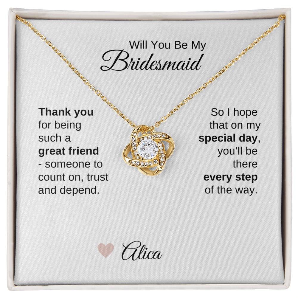 Will You Be My Bridesmaid Proposal Gift Gold Love Knot Necklace