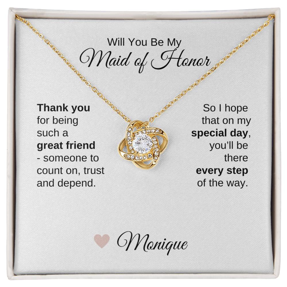 Will You Be My Maid of Honor Proposal Gift Gold Love Knot Necklace