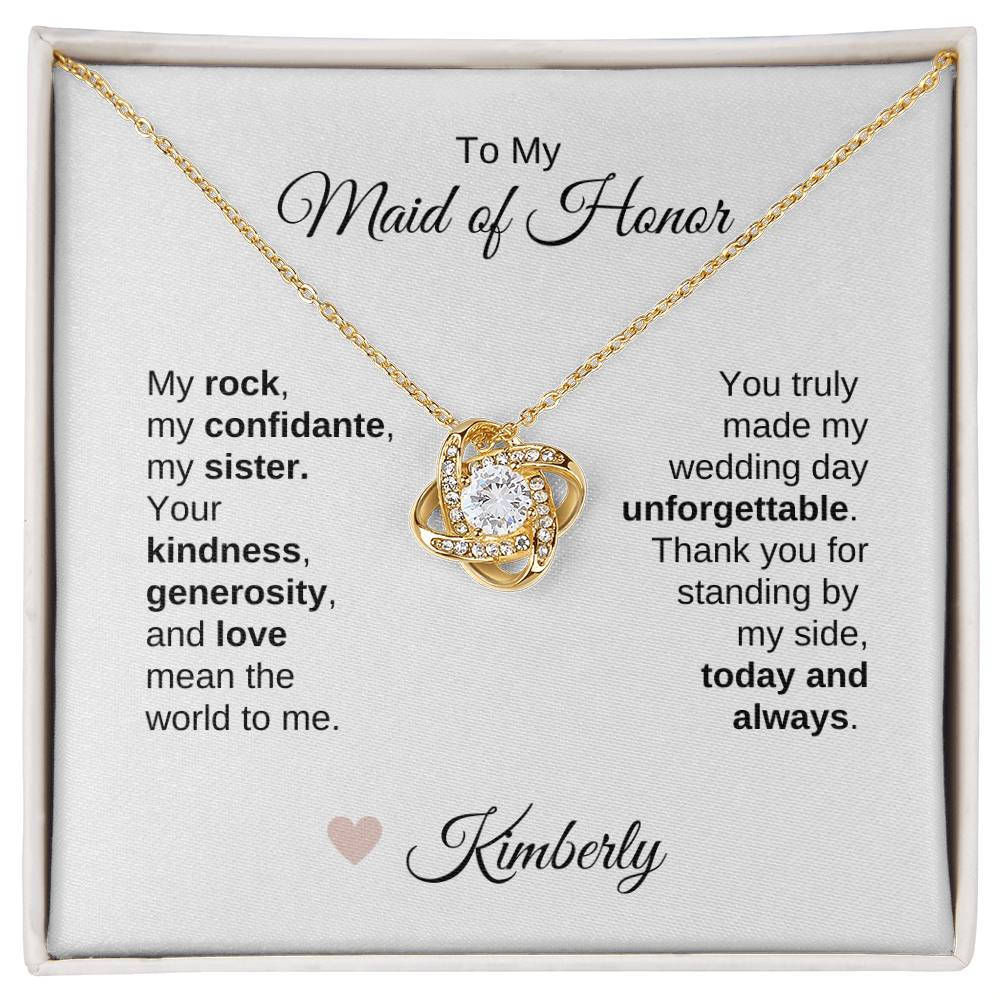 Maid of Honor Wedding Day Gifts Bridal Party Gifts Gold Love Knot Necklace