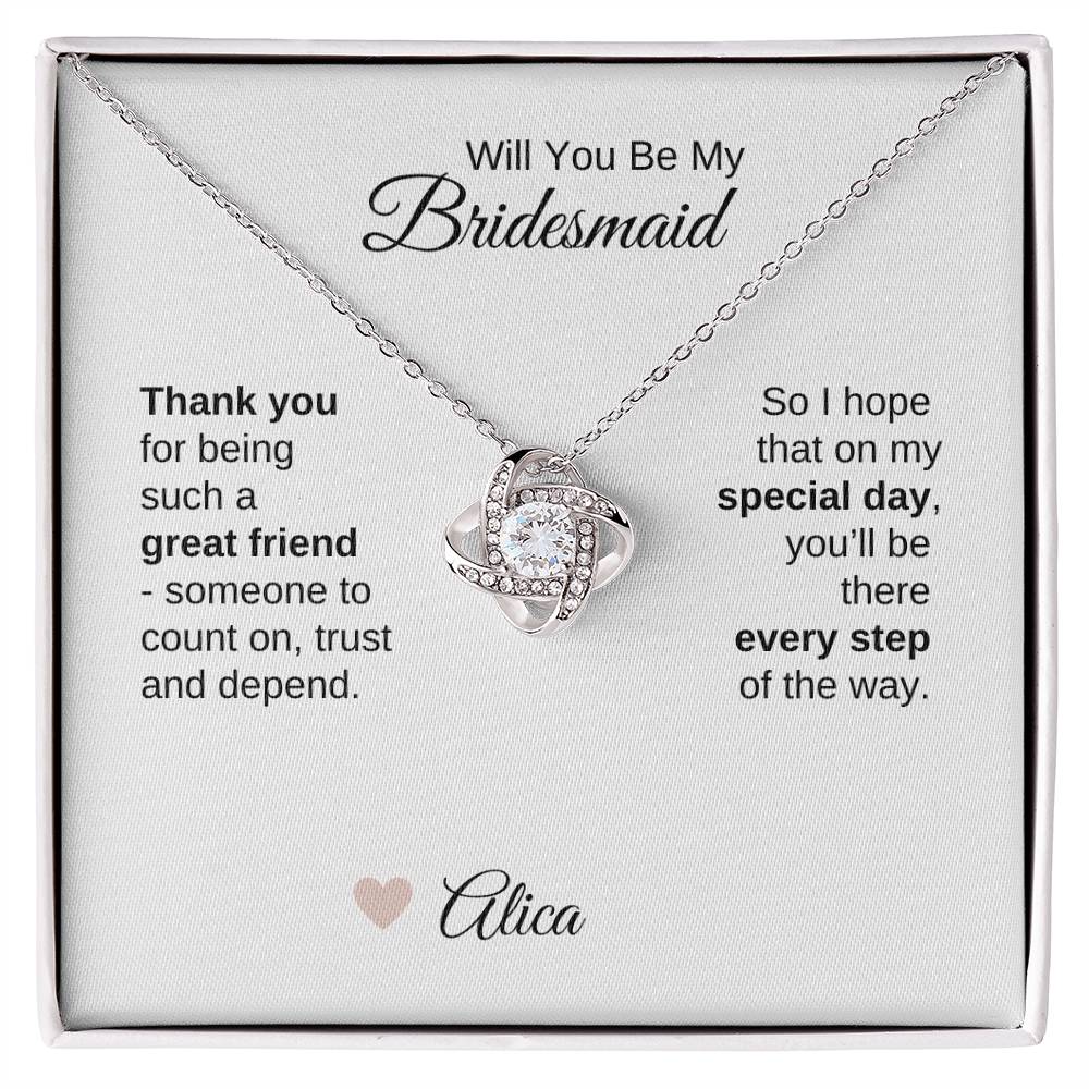 Will You Be My Bridesmaid Proposal Gift Gold Love Knot Necklace