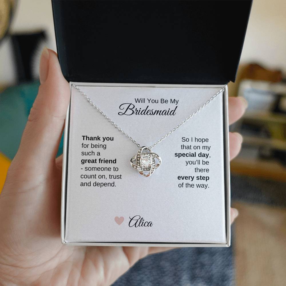Will You Be My Bridesmaid Proposal Gift Gold Love Knot Necklace