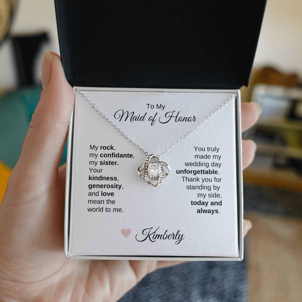 Maid of Honor Wedding Day Gifts Bridal Party Gifts Gold Love Knot Necklace