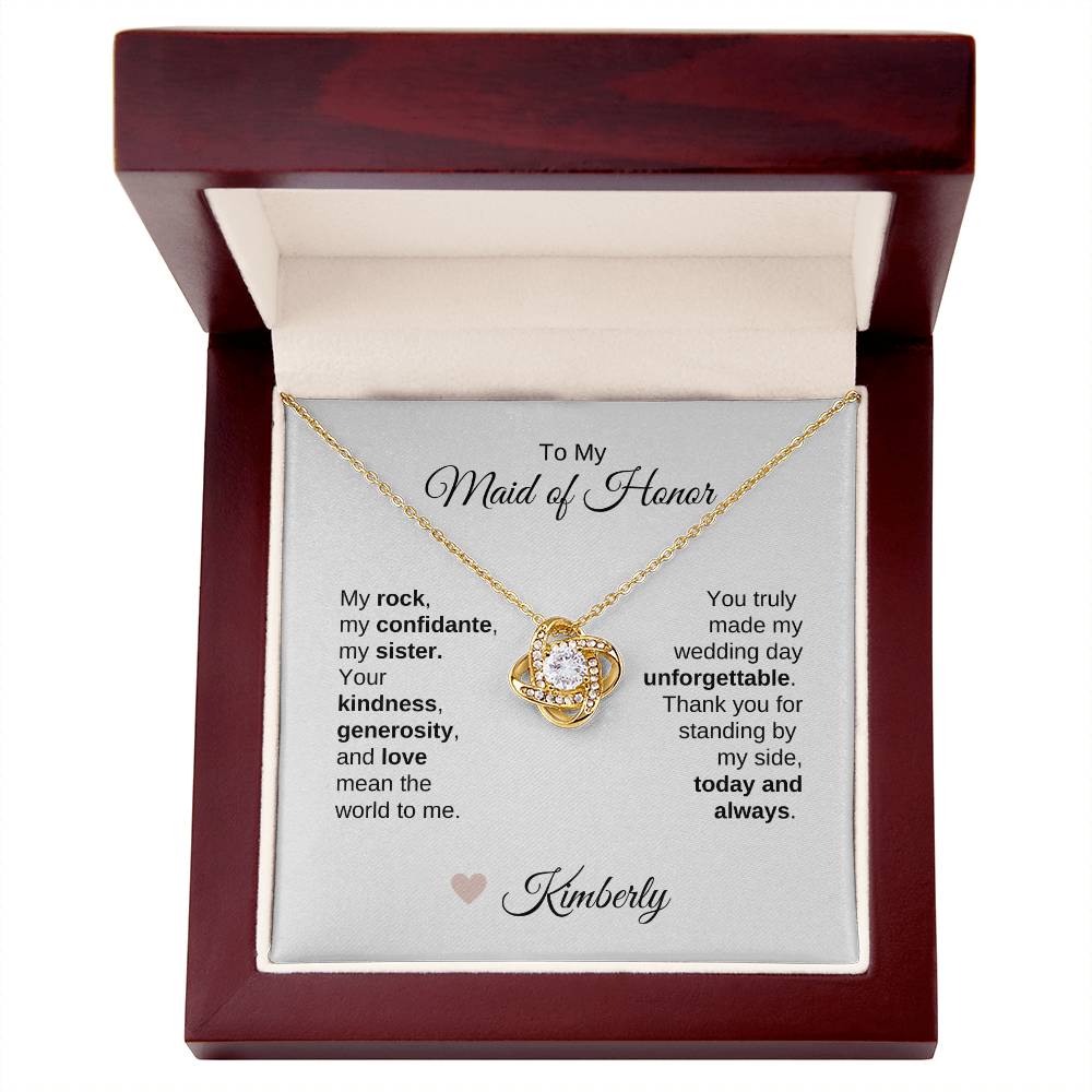 Maid of Honor Wedding Day Gifts Bridal Party Gifts Gold Love Knot Necklace