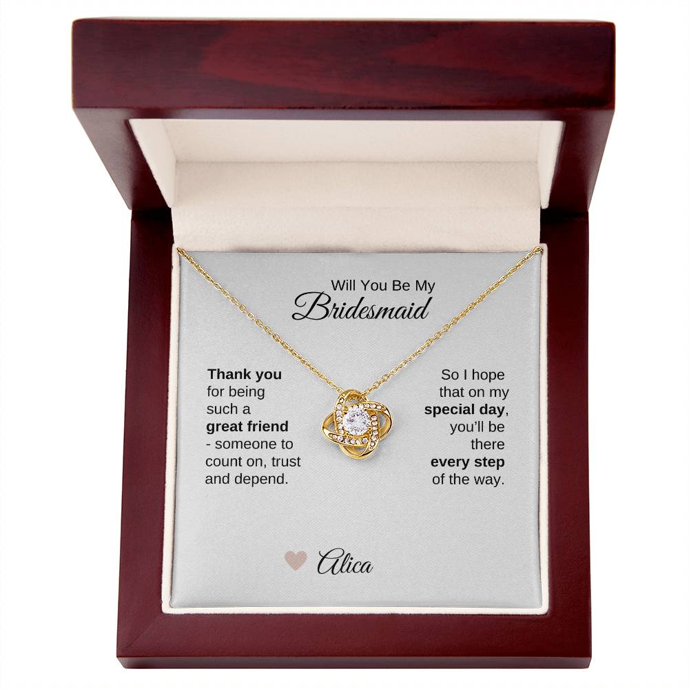 Will You Be My Bridesmaid Proposal Gift Gold Love Knot Necklace