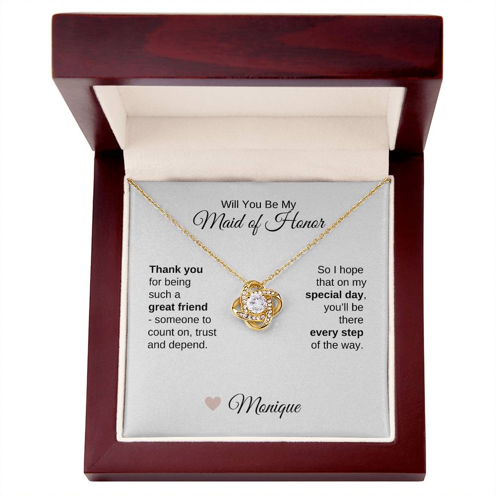 Will You Be My Maid of Honor Proposal Gift Gold Love Knot Necklace