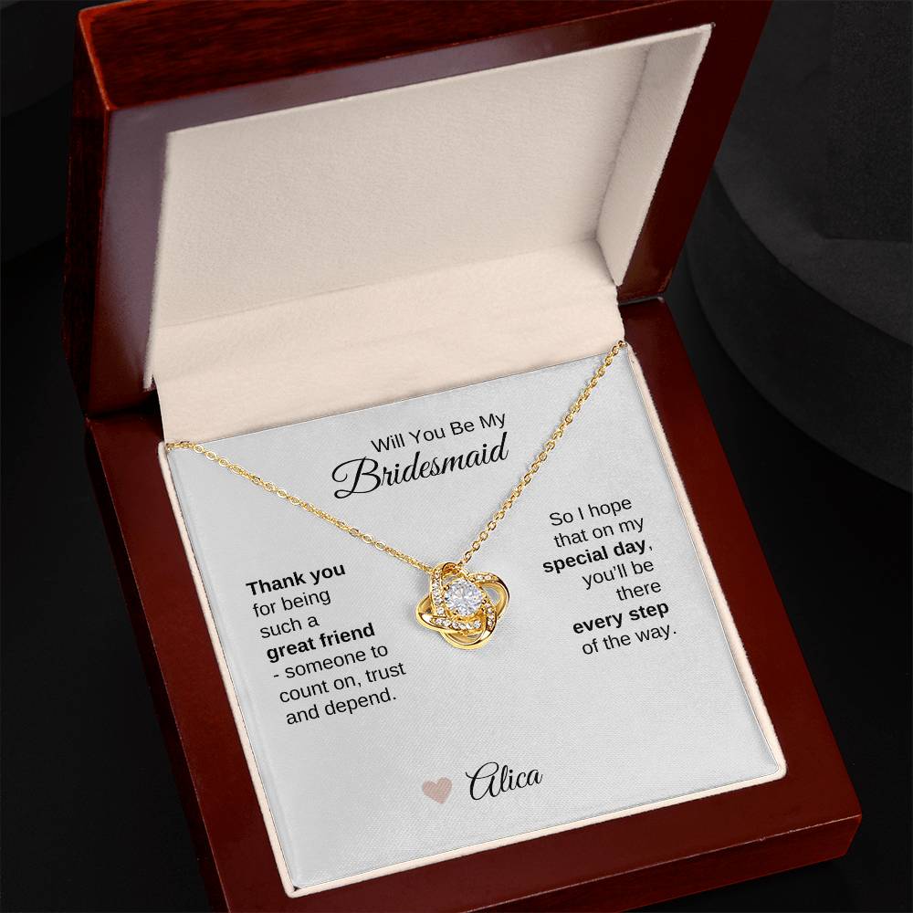 Will You Be My Bridesmaid Proposal Gift Gold Love Knot Necklace