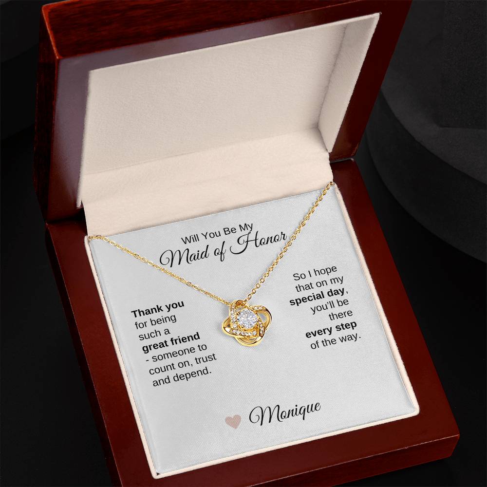 Will You Be My Maid of Honor Proposal Gift Gold Love Knot Necklace