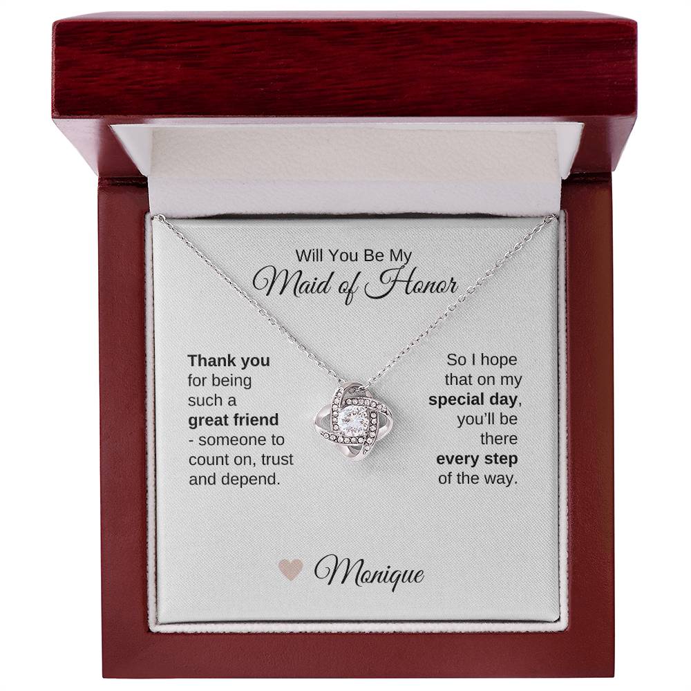 Will You Be My Maid of Honor Proposal Gift Gold Love Knot Necklace