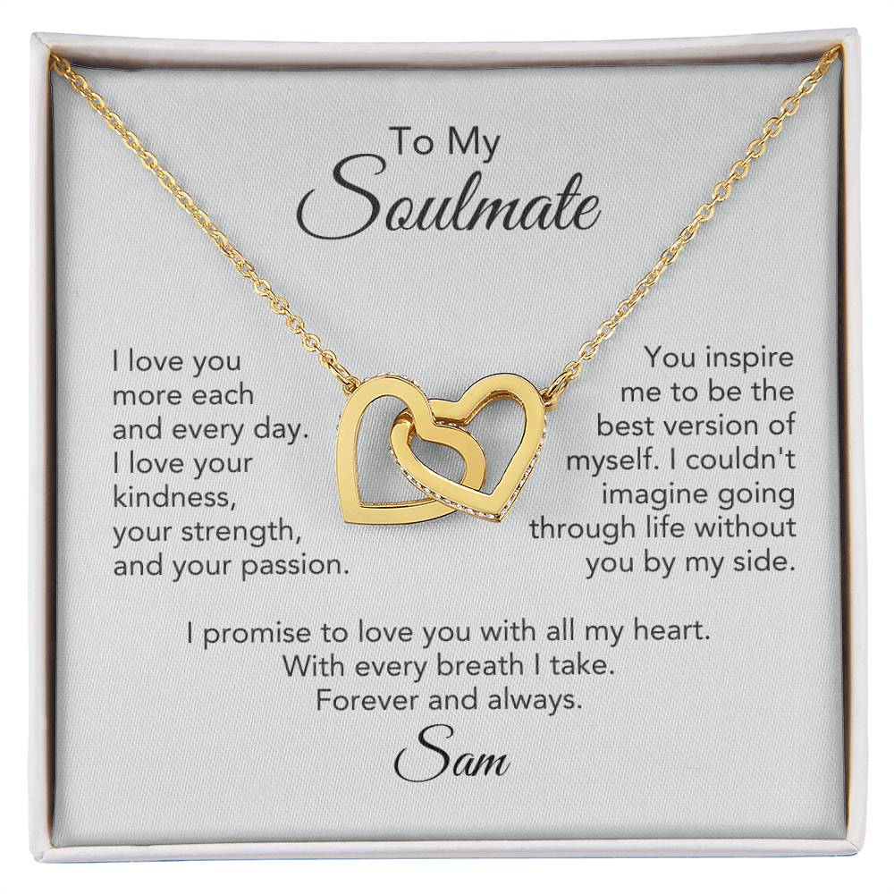 Soulmate Gift for Her Hearts Necklace Girlfriend Gift Necklace for Wife Personalized Card