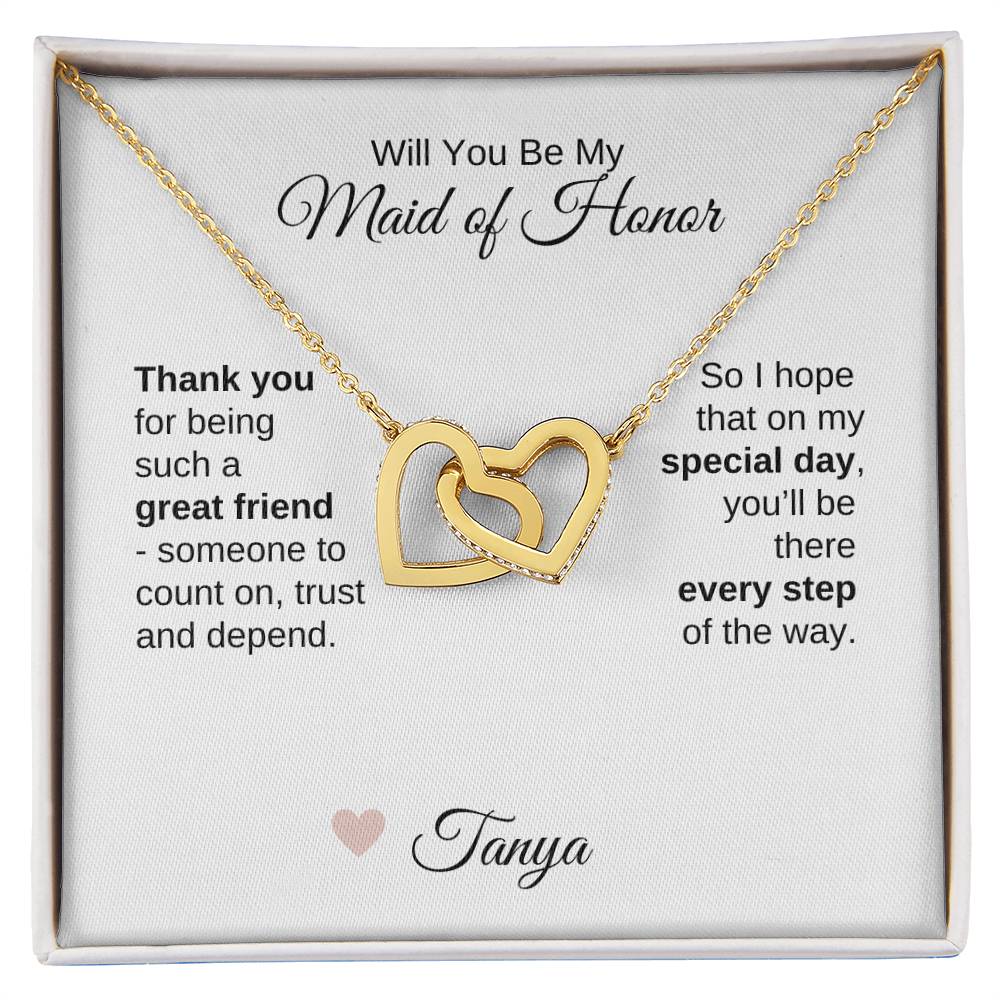 Will You Be My Maid of Honor Proposal Gift Interlocking Hearts Necklace