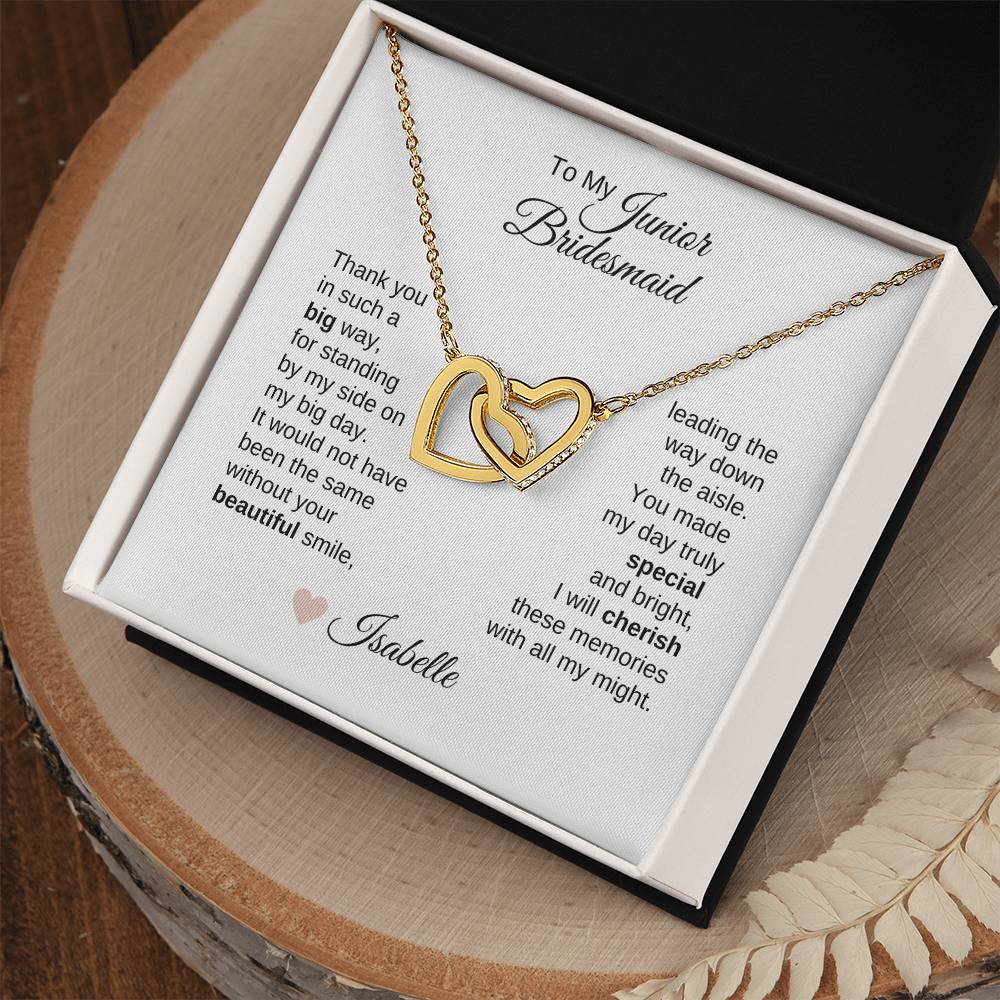 Junior Bridesmaid Gifts Wedding Bridal Party Gifts Interlocking Hearts Necklace - MKT Custom Jewelry