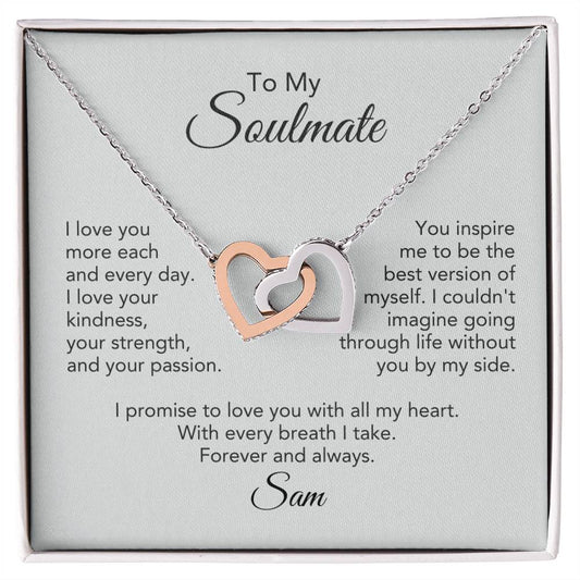 Soulmate Gift for Her Hearts Necklace Girlfriend Gift Necklace for Wife Personalized Card