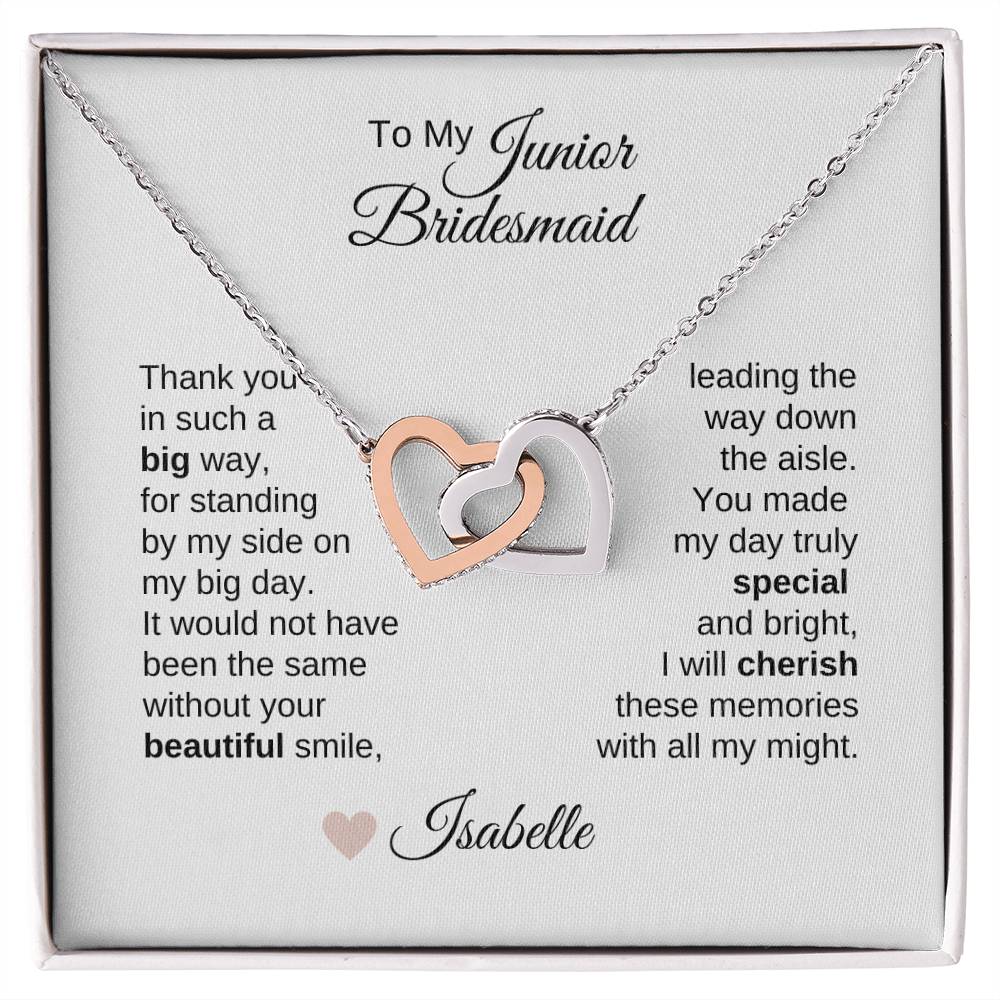 Junior Bridesmaid Gifts Wedding Bridal Party Gifts Interlocking Hearts Necklace - MKT Custom Jewelry
