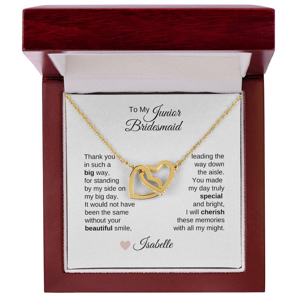 Junior Bridesmaid Gifts Wedding Bridal Party Gifts Interlocking Hearts Necklace - MKT Custom Jewelry