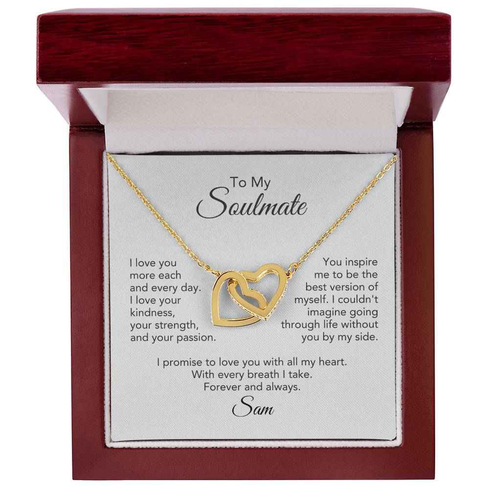 Soulmate Gift for Her Hearts Necklace Girlfriend Gift Necklace for Wife Personalized Card