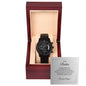 Watch gift for brother with thoughtful message card, black chronograph watch for men