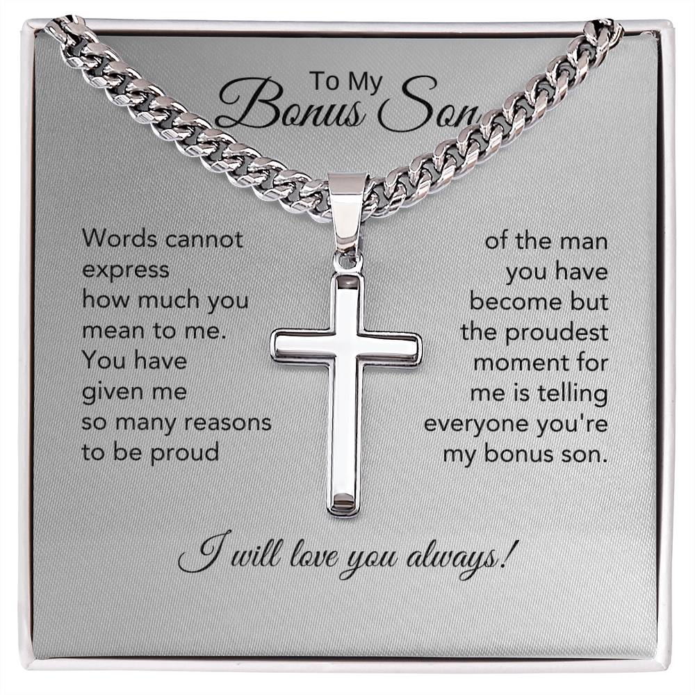 Bonus Son Gifts for Stepson Gift for Step Son Gifts Cuban Chain with Cross - MKT Custom Jewelry