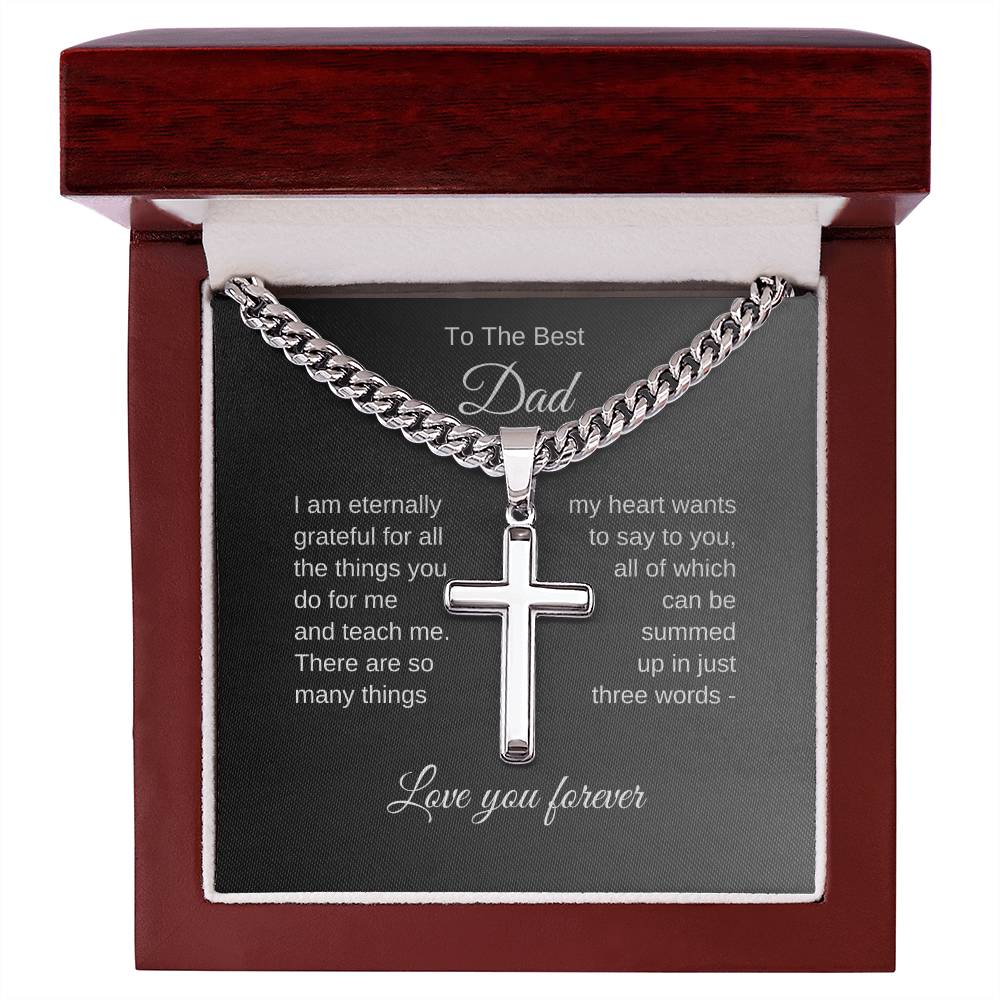 To The Best Dad Gift, Cuban Chain with Cross and Heartfelt Message Card
