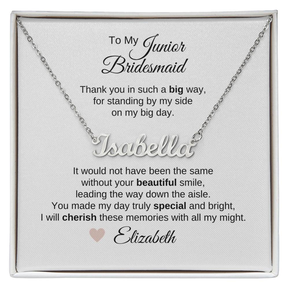 Junior Bridesmaid Gifts Wedding Bridal Party Gifts Custom Name Necklace - MKT Custom Jewelry