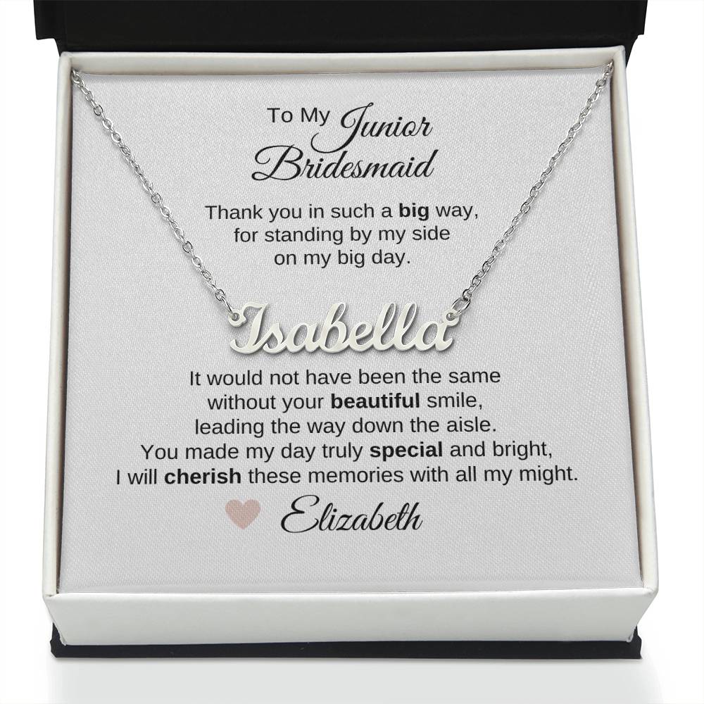 Junior Bridesmaid Gifts Wedding Bridal Party Gifts Custom Name Necklace - MKT Custom Jewelry